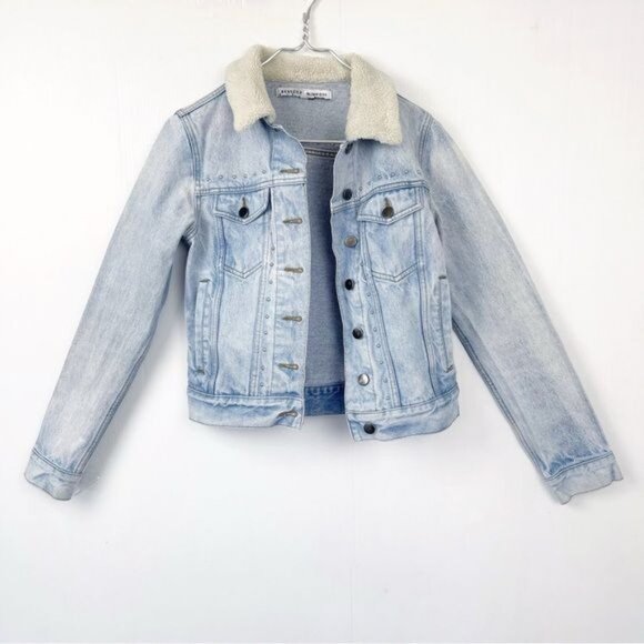 Rebecca Minkoff Stud Detail Clark Denim Jean Jacket light BlueWash Small - Picture 3 of 12